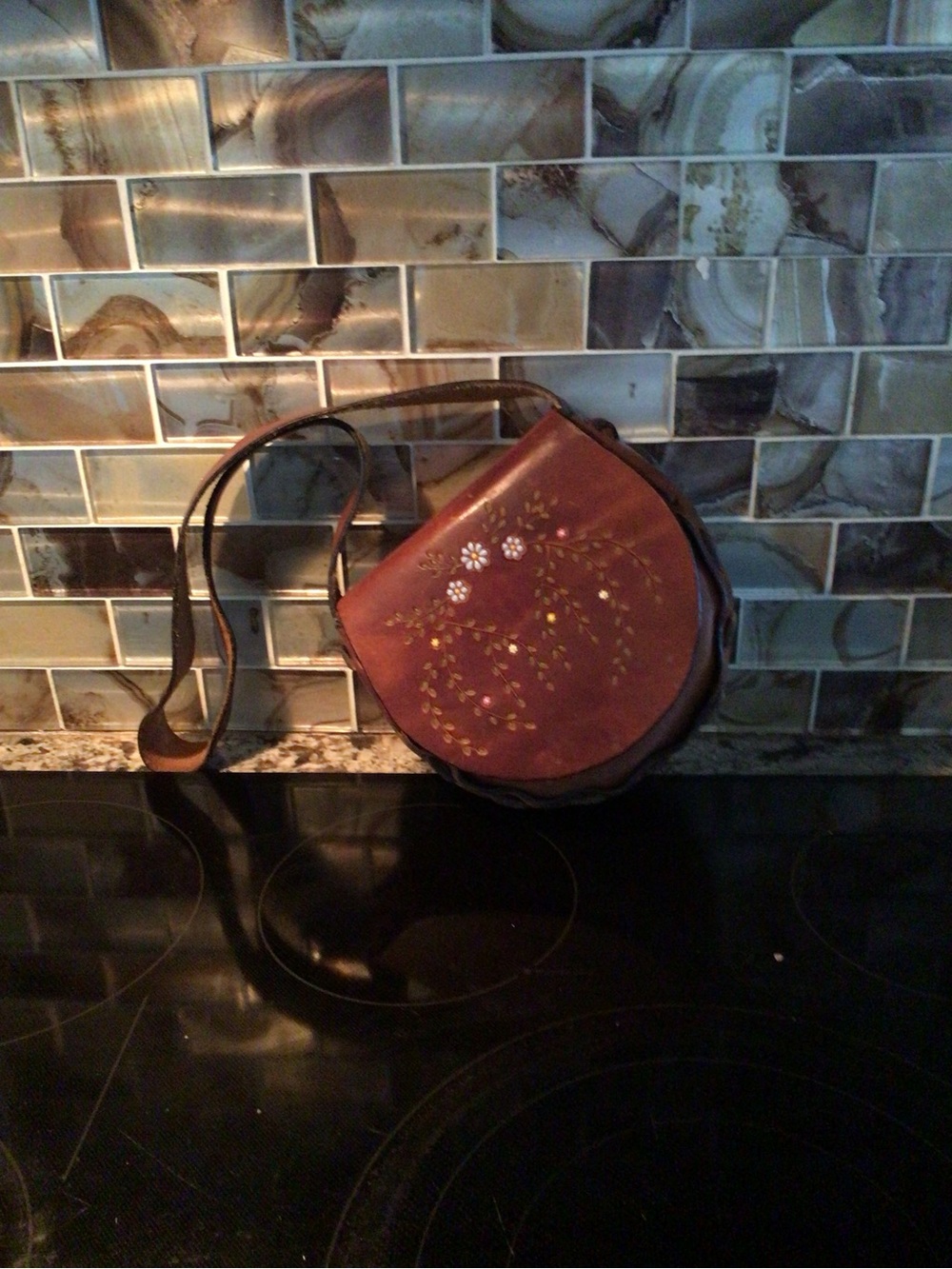 Brown Floral Leather Crossbody Bag - Women's Shoulder Purse